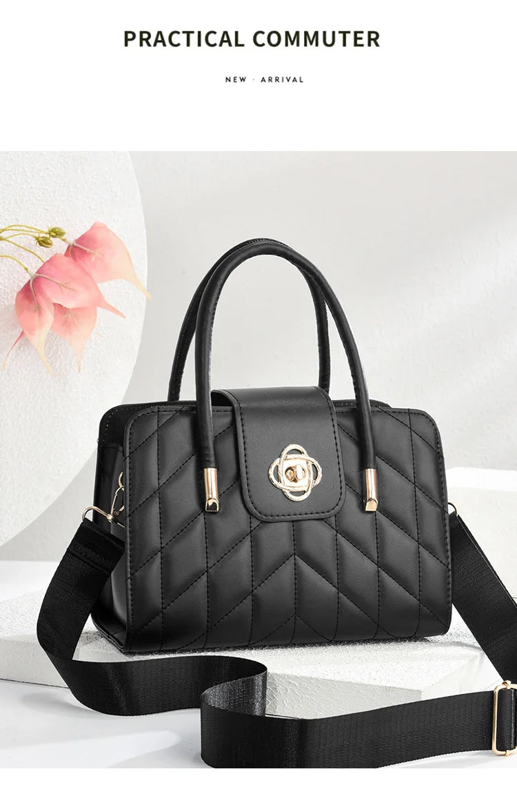 2025 Women’s Fashion Monogram Shoulder Handbag – Printed Leather Single Strap Bag | حقيبة يد نسائية 2025 – تصميم عصري بنقشة المونوغرام من الجلد بحزام كتف واحد