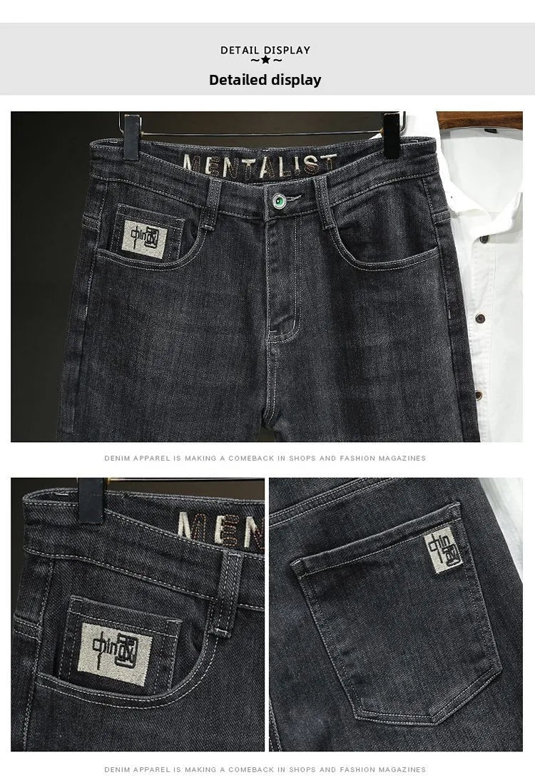 New Arrivals Men's Jeans High-end Brand Embroidery China Casual Slim Boyfriend Pants winter Autumn Jeans Black Luxury Pants