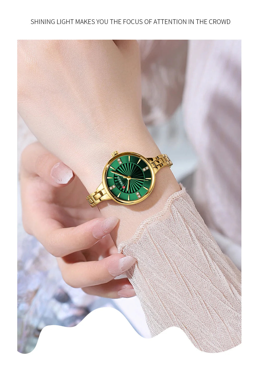 CURREN Luxurious and Elegant Round Dial with Stainless Steel Bracelet Fashion Dress Quartz Watches for Women