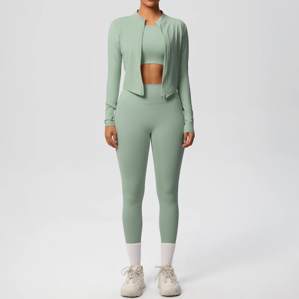 Yoga Three Piece Set for Women's Yoga Zipper Long Sleeves Sports Running Quick Drying Yoga T-shirt Push Up Female Pants Yoga Set