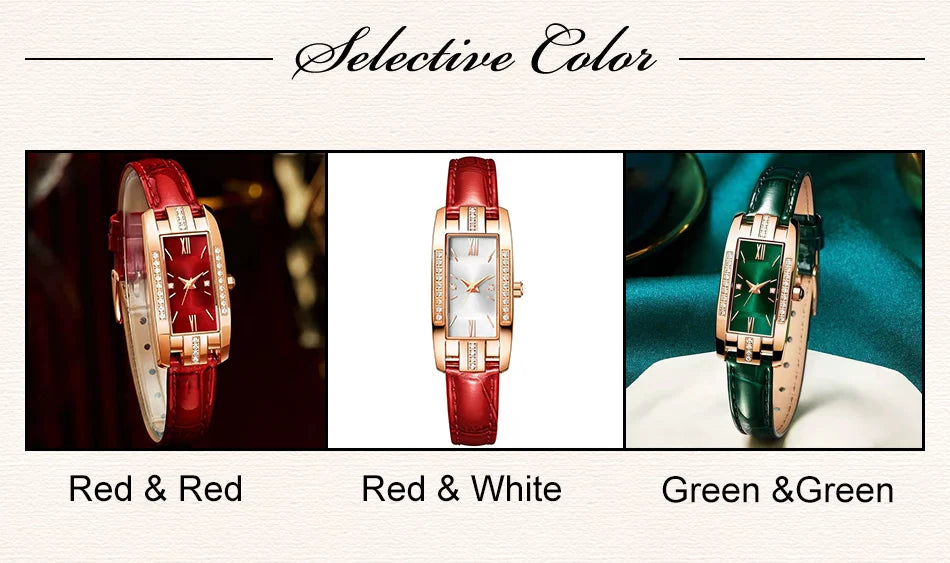 Womens Watches Fashion Square Ladies Quartz Watch Bracelet Set Green Dial Simple Leather Luxury Women Watches