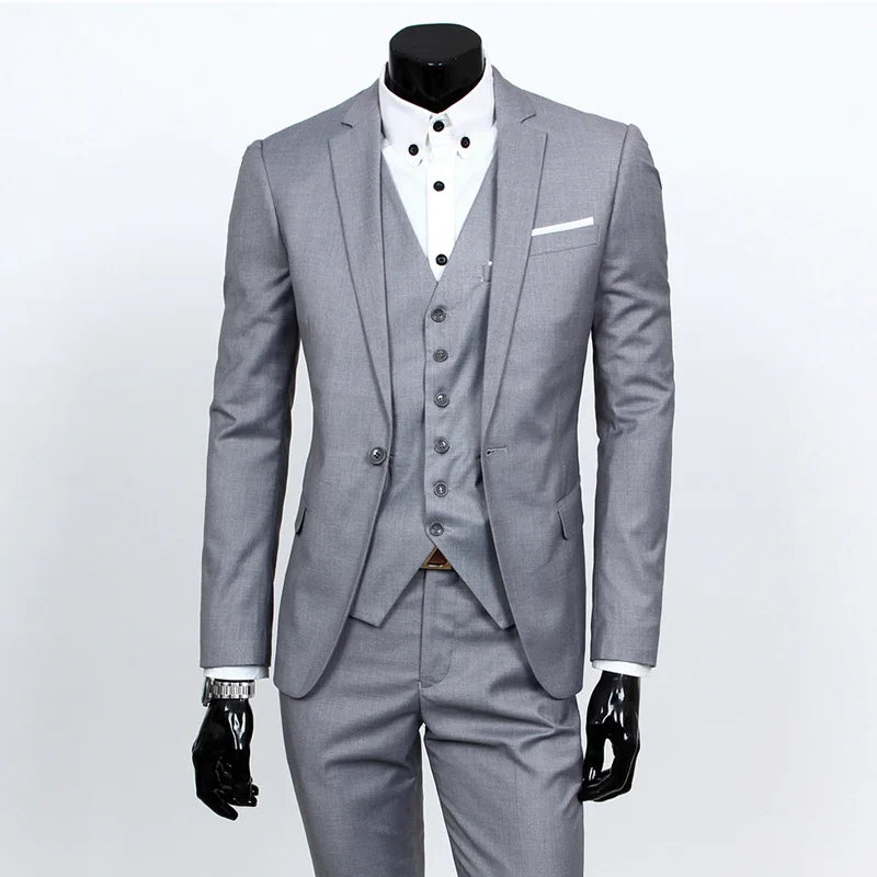 Spring Autumn New Fashion Men's Trendy Slim Business Solid Color 3 Pieces of Suits Sets Single Greasted Blazers Waistcoat Pants