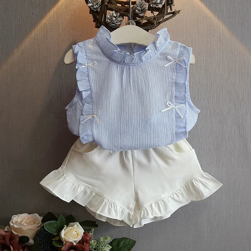 Girls Summer Chiffon Kids Clothes Cotton Set Short Sleeve 2025 New