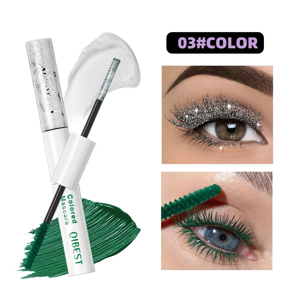 QIBEST 2 In 1 Diamond Glitter Mascara Lasting Colored Mascara Eyelashes Thickening Voluminous Double Ended Waterproof Mascara