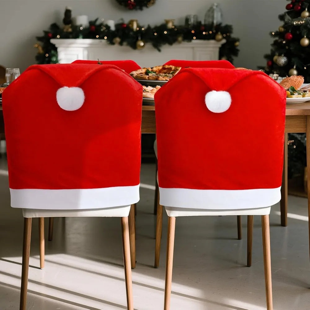 2/4 Pcs Luxury Plush Velvet Chair Covers Red Gold Non-Slip Stretch Fit Easy Clean Holiday Party Dining Room Chair Protector
