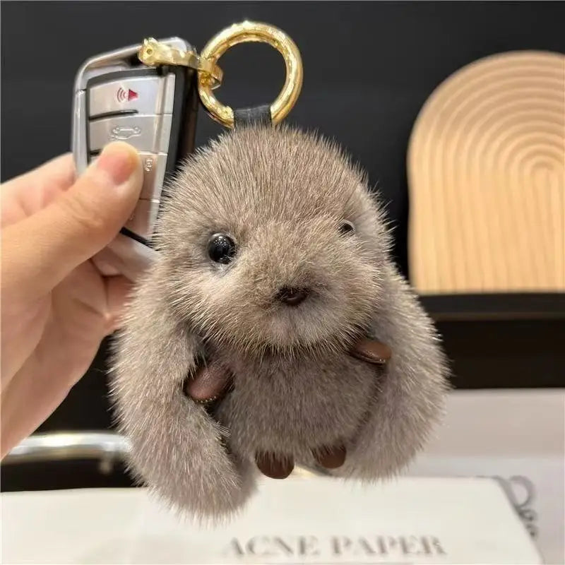 ZAKOL Cute Soft Fluffy Rabbit Keychain Plush Pompon Bunny Bag Pendant For Couple Car Key Ring Jewelry Gifts