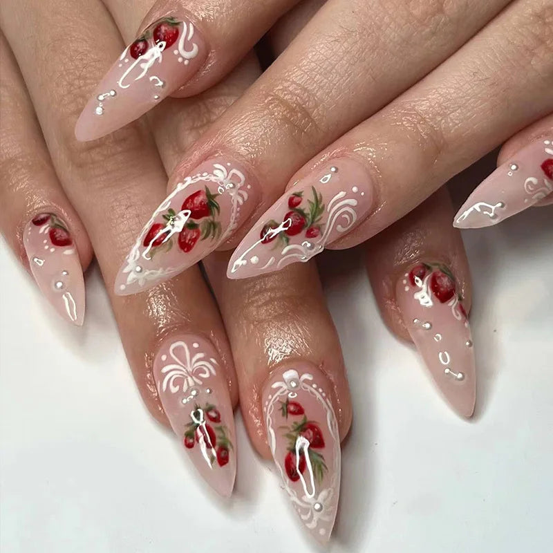 24pcs Square Stick-on Nails Set Goldfish Nail Tips Cheap Nail Seal Summer Beautiful false Nails Wholesale Holiday Press on Nails