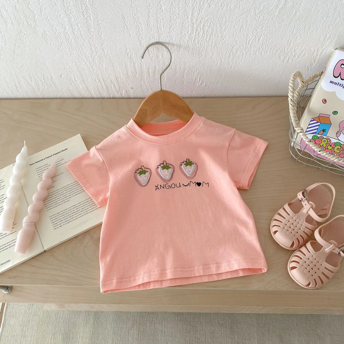 Summer Newborn Infant Baby Boy Girls' Cute Cartoon Strawberries Printing T-Shirt Muslin Perfect For Kids' Fashion Baby Clothing
