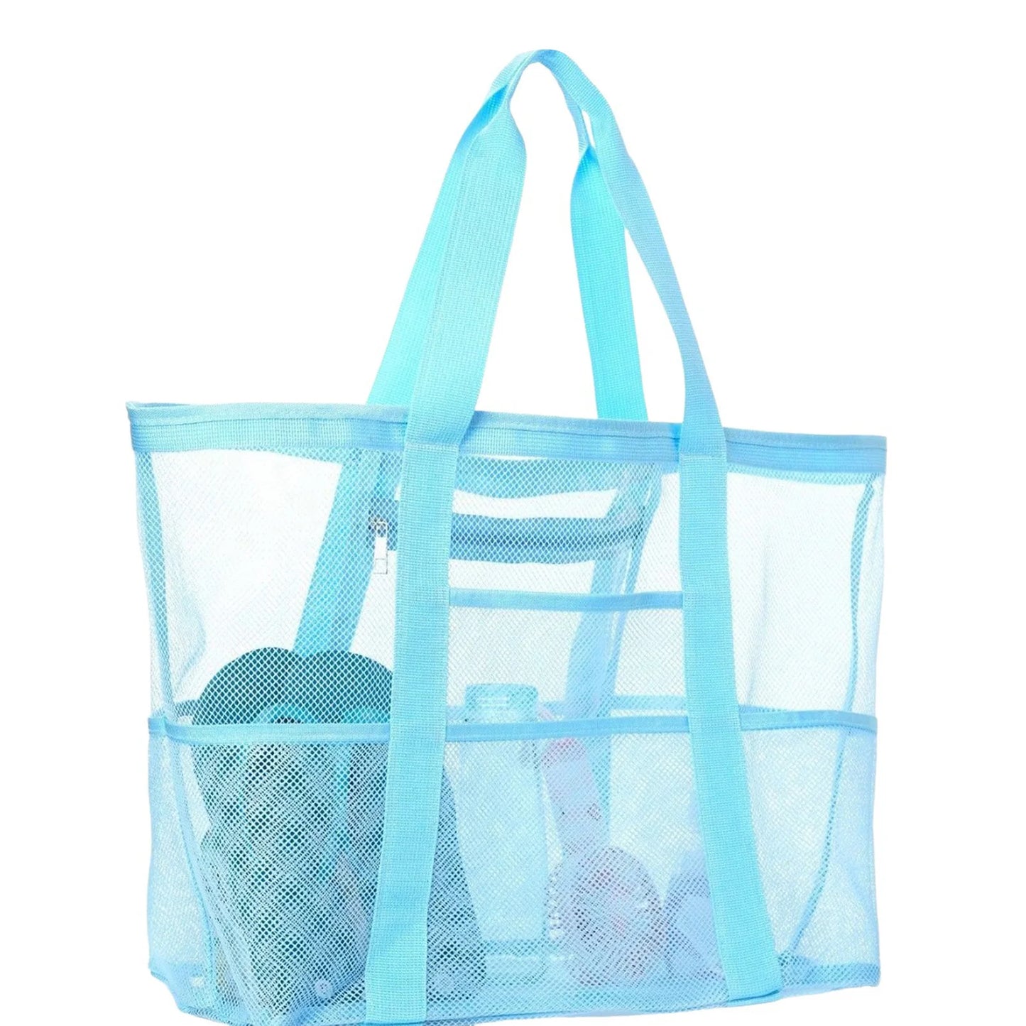 Mesh Beach Bags Beach Tote Bag With Multi Pockets Large Capacity Travel Tote Handbag Swim Pool Bag Multifunctional Storage Bag