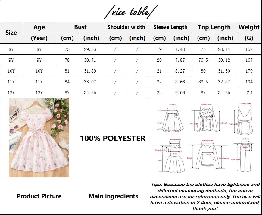 New Children Dress Teen Girl Clothes 8 9 10 11 12 Years Old Summer Flower Pink Short Sleeve Birthday Party Kids Princess Dresses