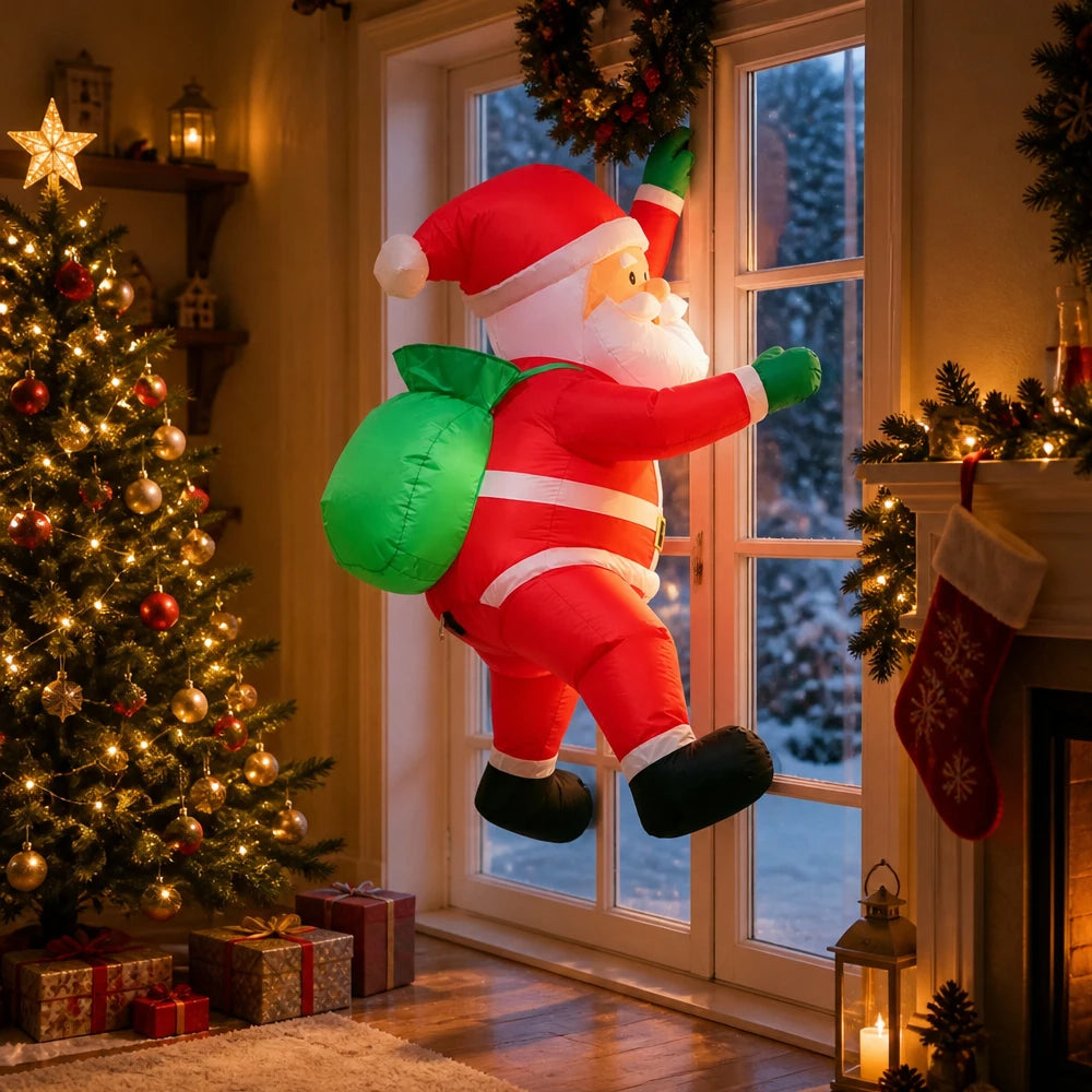 3.3FT Inflatable Climbing Santa Claus with Gift Sack, Christmas Blow Up Decor for Window Outdoor Yard Holiday Party
