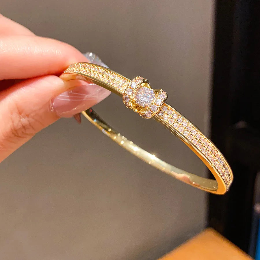 ZAKOL New 18K Gold Color Plated Shiny Cubic Zirconia Bracelets for Women Luxury Sparkling Crystal Versatile Jewelry Gift