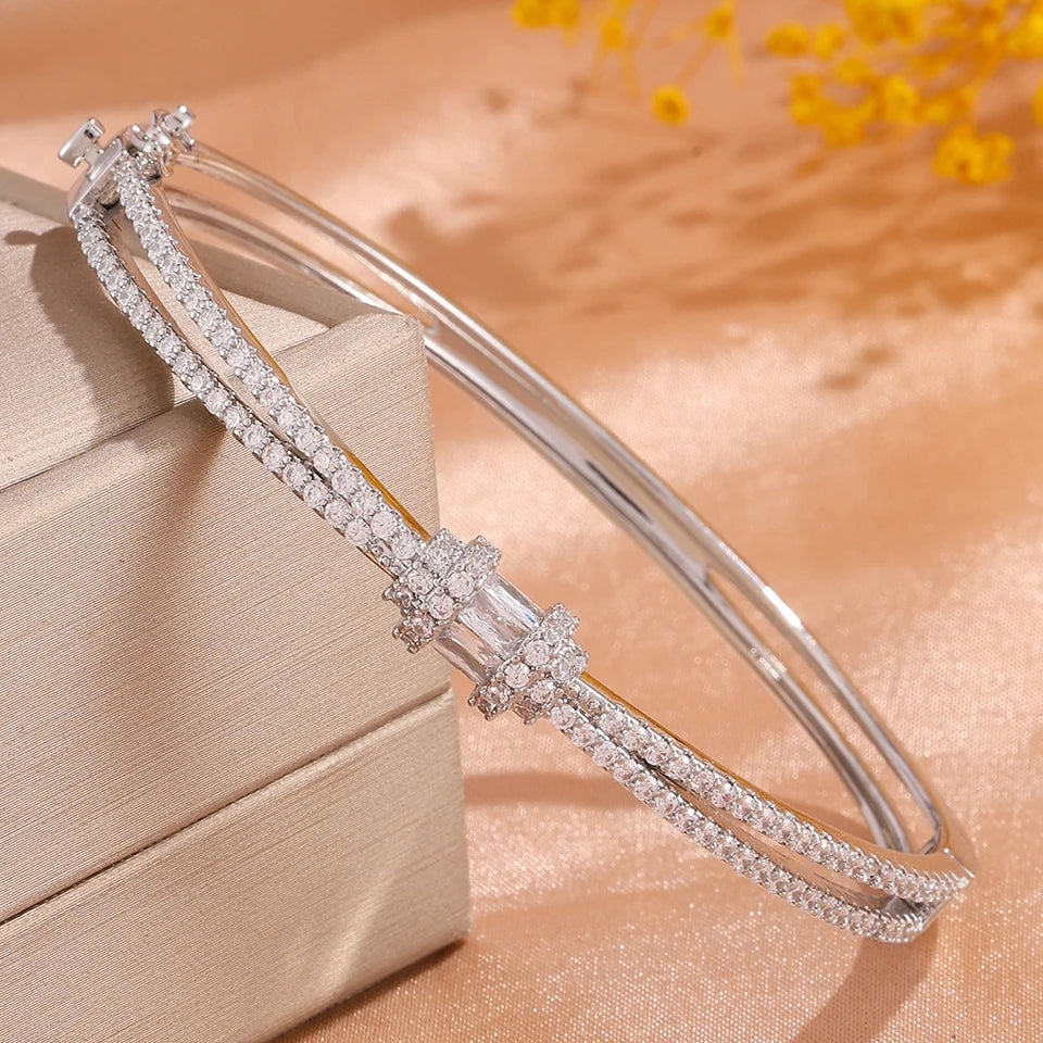 ZAKOL 5/1pcs Buling Buling Zirconia Stainless Steel Copper Stackable Bracelets Fashion Trendy Wrist Jewelry for Women