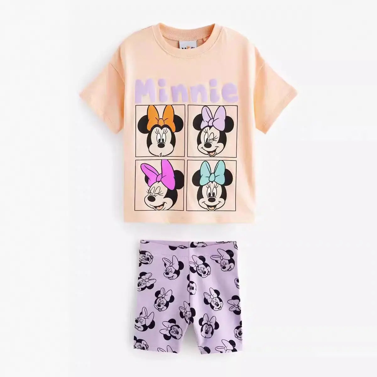 Disney Cartoon Printed Girls Clothes Short Sleeve Tracksuit Summer Clothing