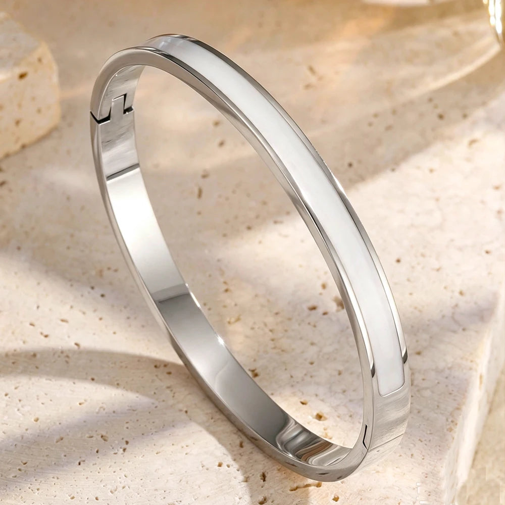 ZAKOL 5/1pcs Shiny Geometric Zirconia Inlaid Stainless Steel Copper Bracelet Set Heart CZ Stackable Bangle Jewelry Gift
