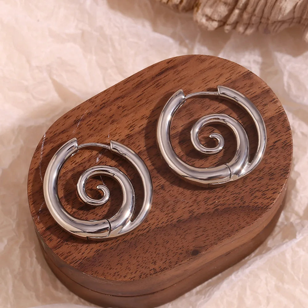 ZAKOL Personalized Mosquito Coil Shaped Stainless Steel Hoop Earring for Women Punk Spiral Circle Ear Accessories Jewelry Gift
