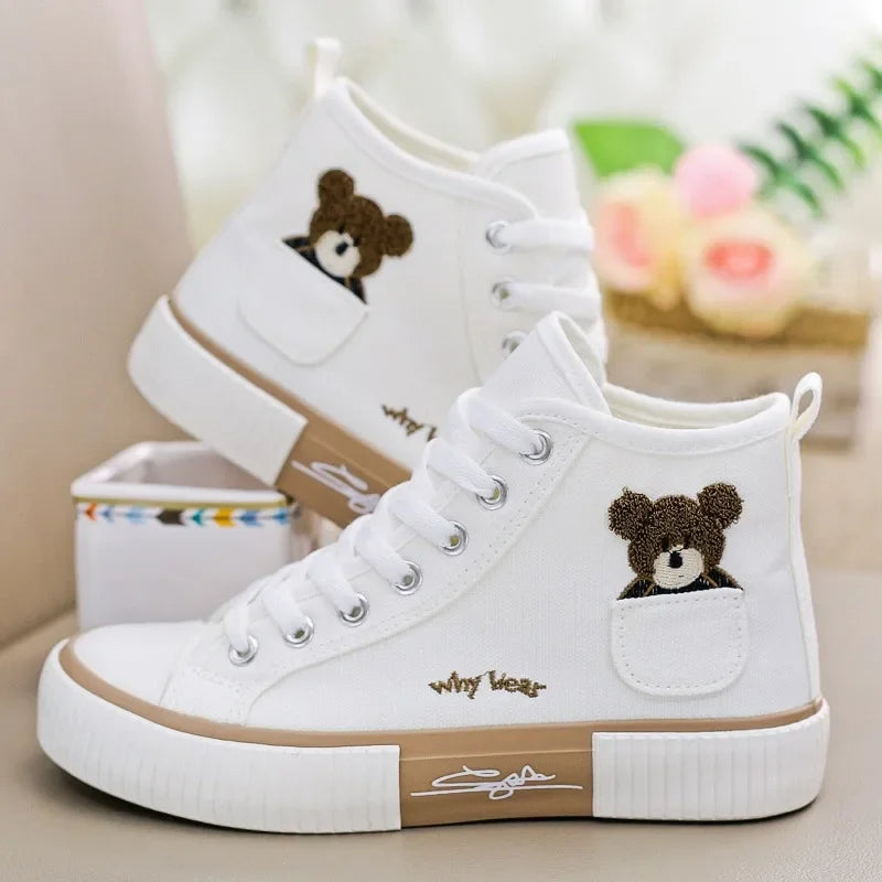 Cute Women’s Canvas Sneakers – Breathable High-Top Vulcanized Flats | حذاء نسائي قماشي كاجوال – سنيكرز عالية مريحة وبتصميم فلكنايزد
