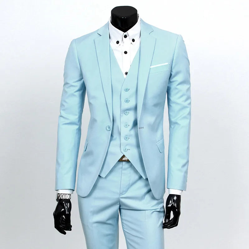 Spring Autumn New Fashion Men's Trendy Slim Business Solid Color 3 Pieces of Suits Sets Single Greasted Blazers Waistcoat Pants