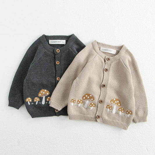 MILANCEL 0-3 Y 2024 Autumn Baby Sweater Infant Girls Mushroom Embroidery Cardigan Toddler Boys Knitted Coat Optional Bodysuit