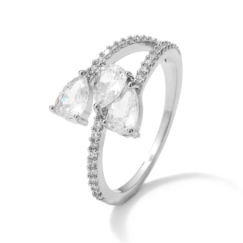ZAKOL Cute White Geometric Zirconia Leaf Open Adjustable Rings for Women Party Jewelry 2023 New