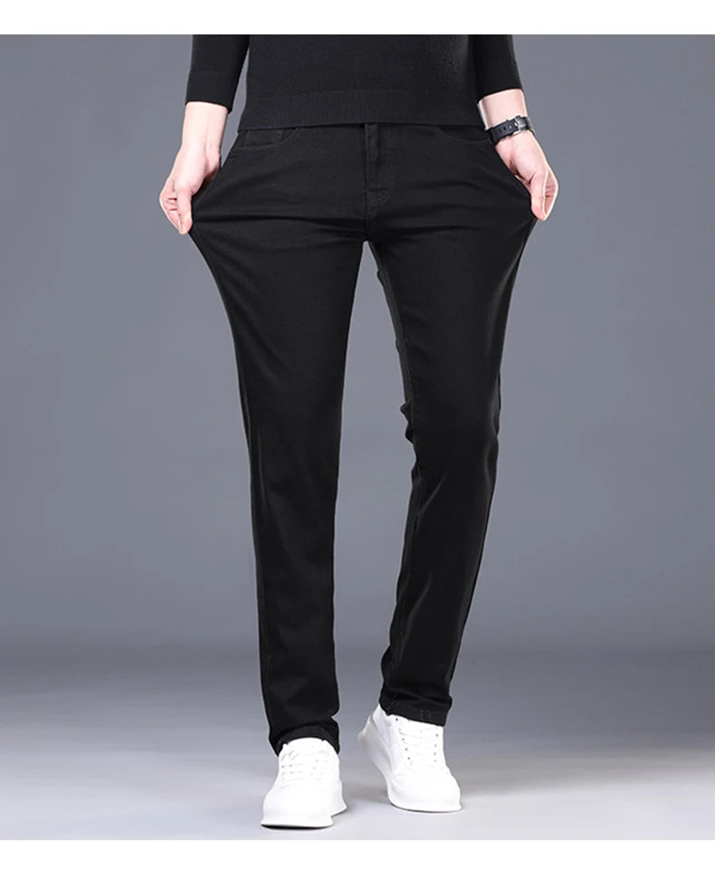 Spring and Summer New Men's Jeans Simplified Korean Edition Slim Fit Straight Leg Versatile Shaped Mid Waist Elastic Men's Jeans