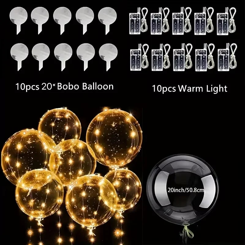 20pcs Set Bobo Balloons with LED Lights,20-Inch Transparent Bobo Balloons,for Parties,Weddings,Christmas,and Outdoor Decorations
