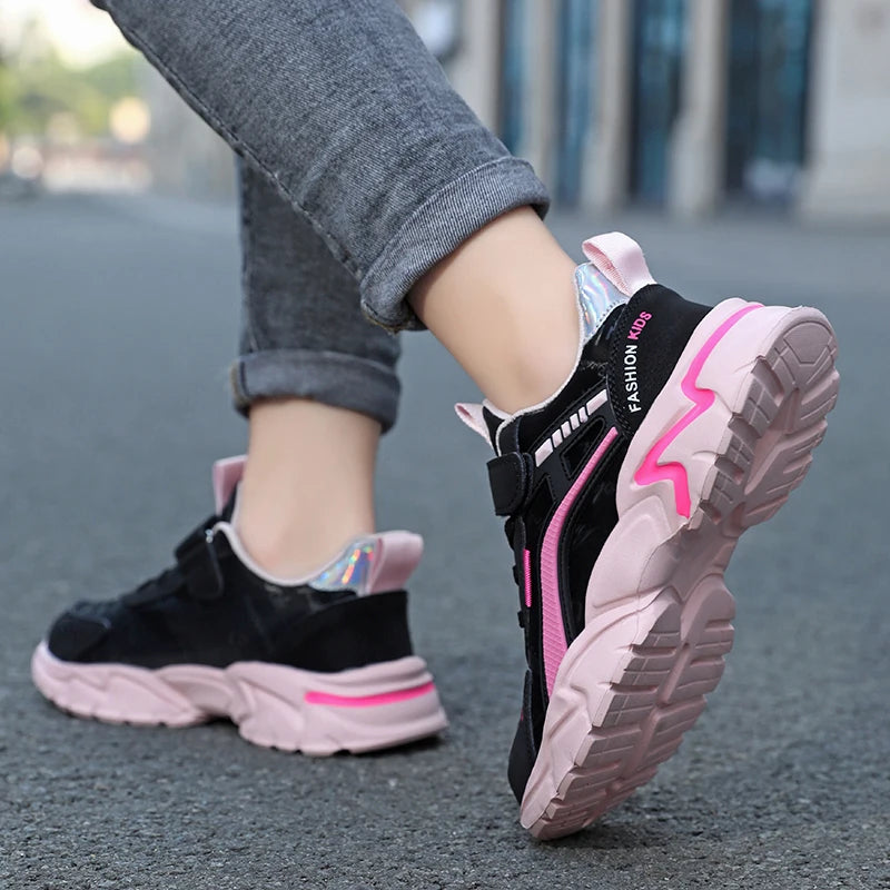 Kids Casual Pink Girls Leather Shoes Fashion For 7-15y Lightweight Running Young Student's Children Sports Girl's Shoe NBGAGA