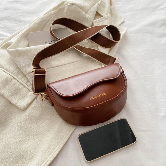 Women Vintage Solid Color Flap Small Saddle Shoulder Underarm Bag Fashion PU Leather Wide Strap Crossbody Bag Shoulder bag zwq