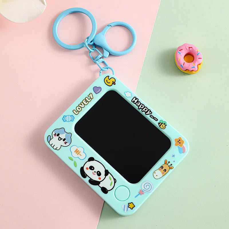 ZAKOL Blue/Pink/Yellow Creative Mini Graffiti Board Keychain One-click Clearing DIY Painting Keyring Cartoon bag Pendant Gift