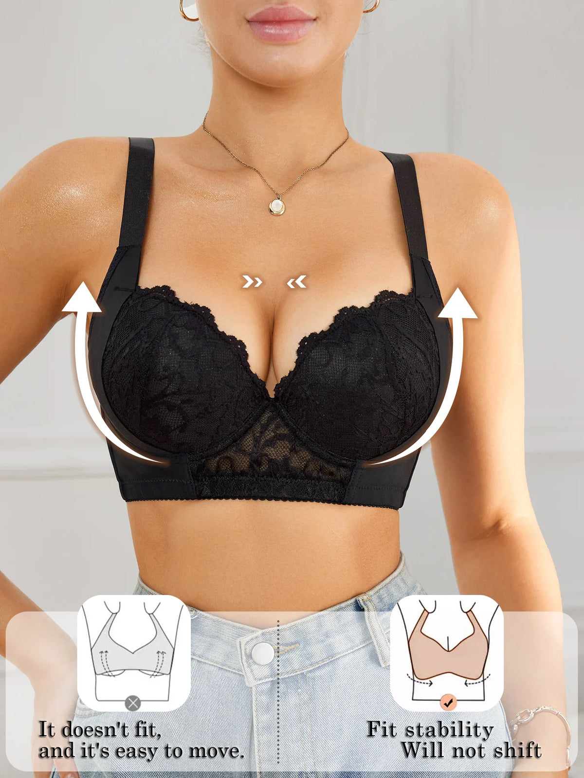 Floral Lace Women Bra Side-Breast-Enhancing Underwear with Underwire Minimizer Comfortable Wide Straps Intimates Bra