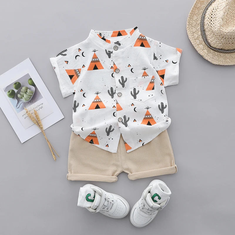 Baby Clothes Cool Pyramid Summer Short-sleeved Shirt Set