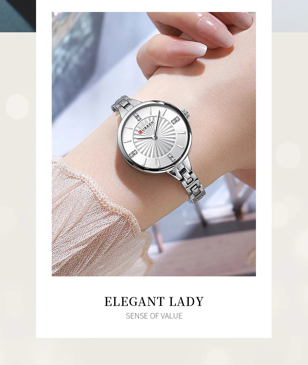 CURREN Luxurious and Elegant Round Dial with Stainless Steel Bracelet Fashion Dress Quartz Watches for Women