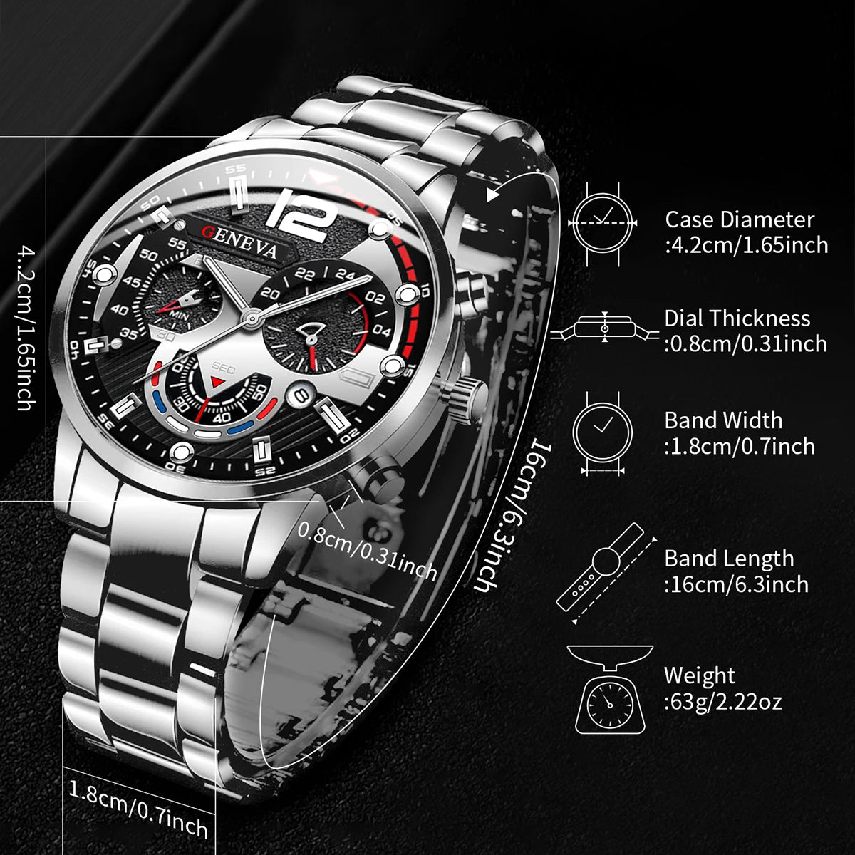 3PCS/Set Fashion Men's Watches Stainless Steel Band Analog Quartz Watch Calendar Watches Jewelry Set(Without Box)