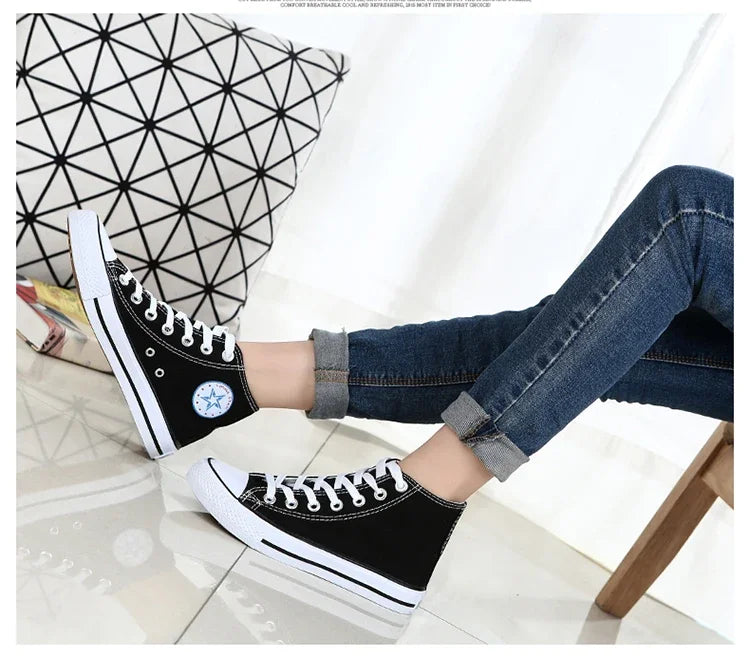 Men’s High-Top Canvas Sneakers – Lace-Up Flat Sole Shoes (A18-B6638)