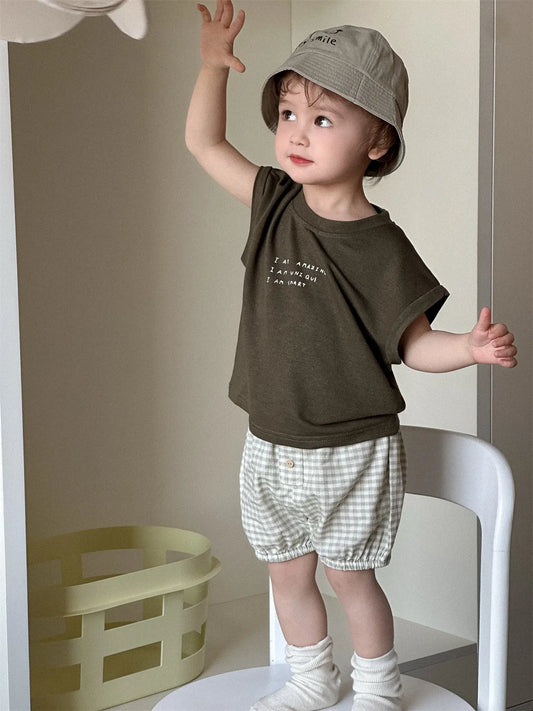 2025 Summer New Baby Short Sleeve T Shirts Letter Print Infant Boy Girl Cotton Casual Tee Simple Versatile Tops Toddler Clothes
