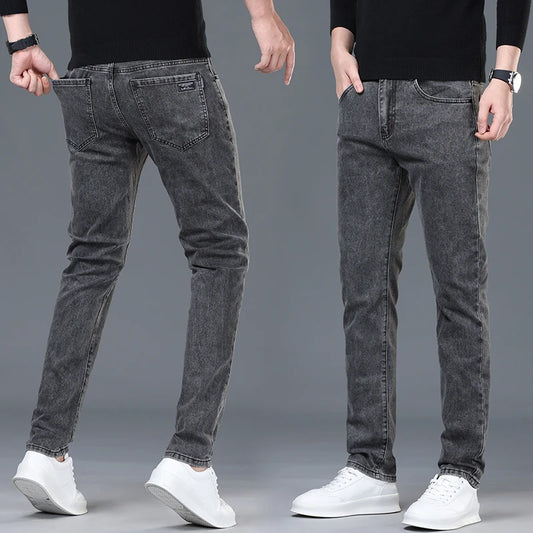 Spring and Summer New Men's Jeans Simplified Korean Edition Slim Fit Straight Leg Versatile Shaped Mid Waist Elastic Men's Jeans