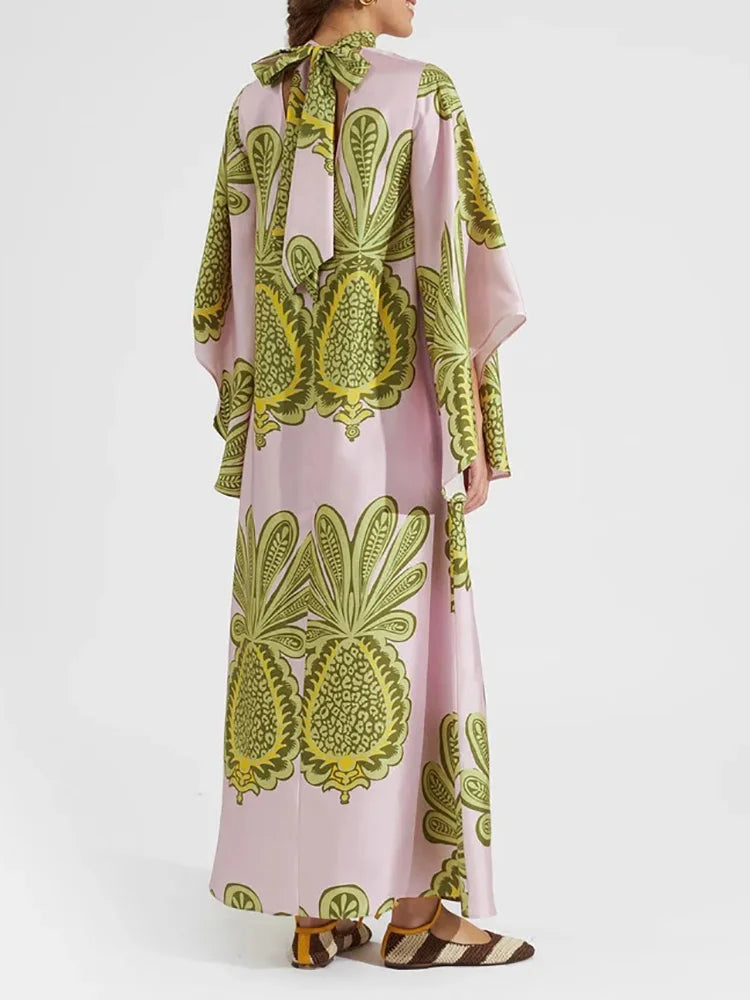 Elegant Stand Collar Printed Dress – High Waist Long Sleeve Casual Party Wear | فستان نسائي أنيق بطبعة وياقة عالية – خصر مرتفع وأكمام طويلة لإطلالة كاجوال أو حفلات