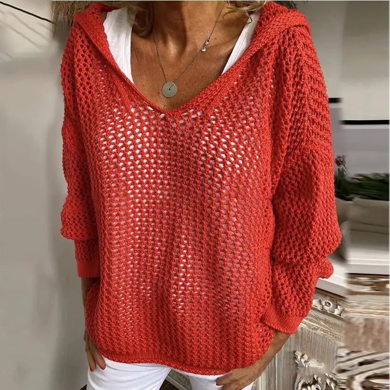 BKLD Loose T-Shirts Fashion Hooded Long Sleeve Tops Cover-Ups Clothes For Women Knitted Casual Top Tees Streetwear Solid Color