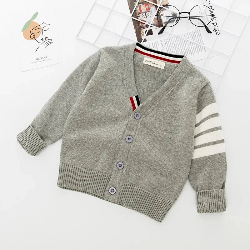 Children's Korean sweater boys Spring Autumn striped pure cotton cardigan 1-7Y