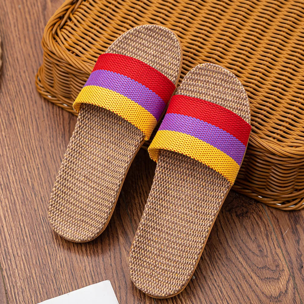 Summer Linen Flat Slippers for Women โ Lightweight EVA Home Sandals | ุดุจุงุดุจ ุตูููุฉ ู
ู ุงููุชุงู ูููุณุงุก โ ุตูุงุฏู ู
ูุฒููุฉ ุฎูููุฉ ู
ู EVA