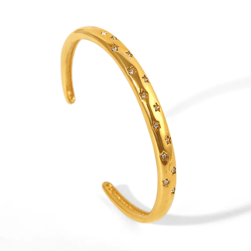 ZAKOL Trendy Stainless Steel Five-pointed Star Zircon Inlaid Open Bracelet Versatile Non Fading Cuff Bangles Jewelry Gift