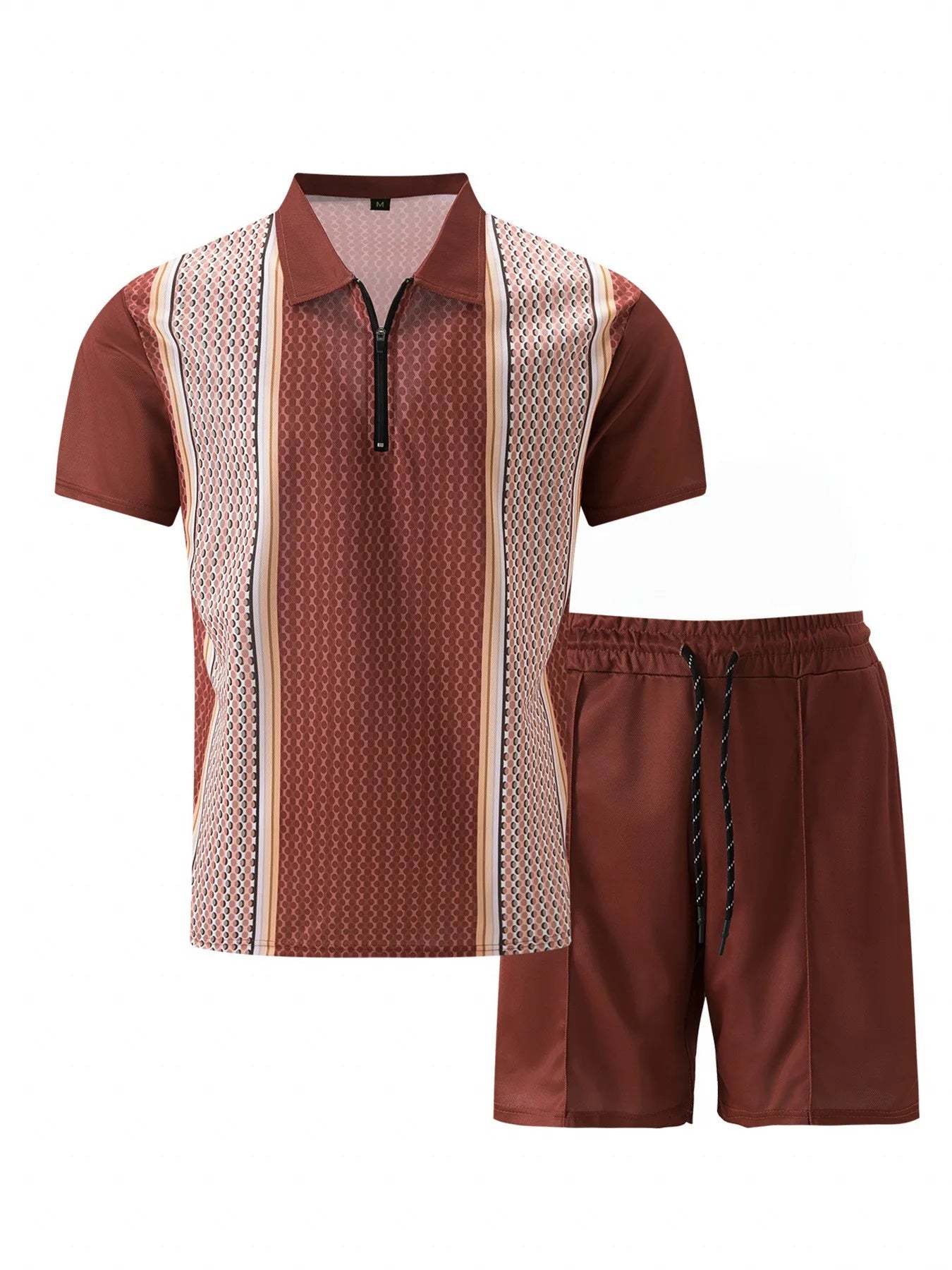 2025 summer new men's striped daily casual short-sleeved shorts two-piece sports casual men's suit