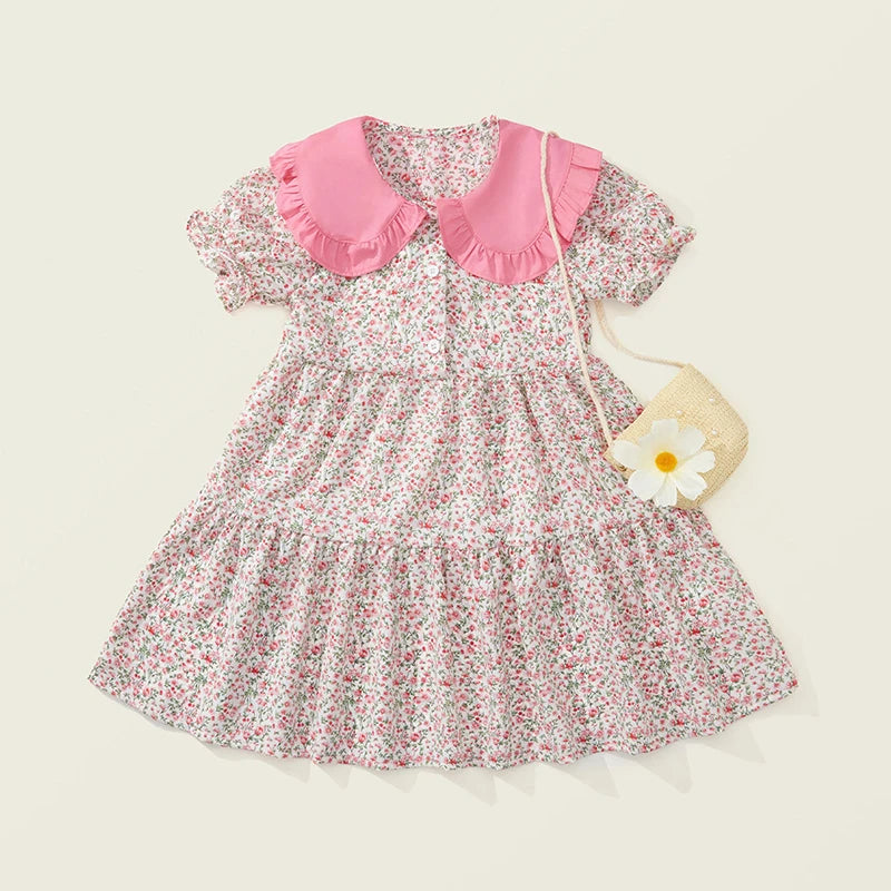 Baby Girls Summer Dress – Floral A-Line with Puff Sleeves, Ages 4–6Y