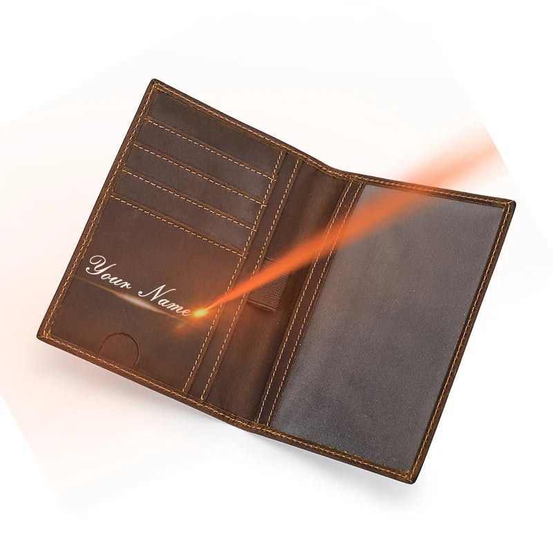 Genuine Leather Men Passport Wallets Card Holder Passport Cover Pen Slot Passport Case Name Engrave Male Travel Wallet Men‘s Bag