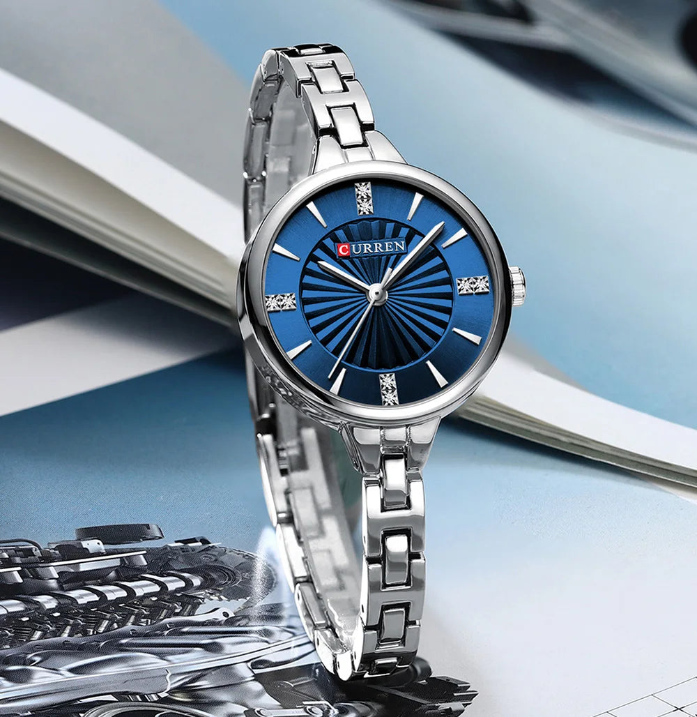 CURREN Luxurious and Elegant Round Dial with Stainless Steel Bracelet Fashion Dress Quartz Watches for Women