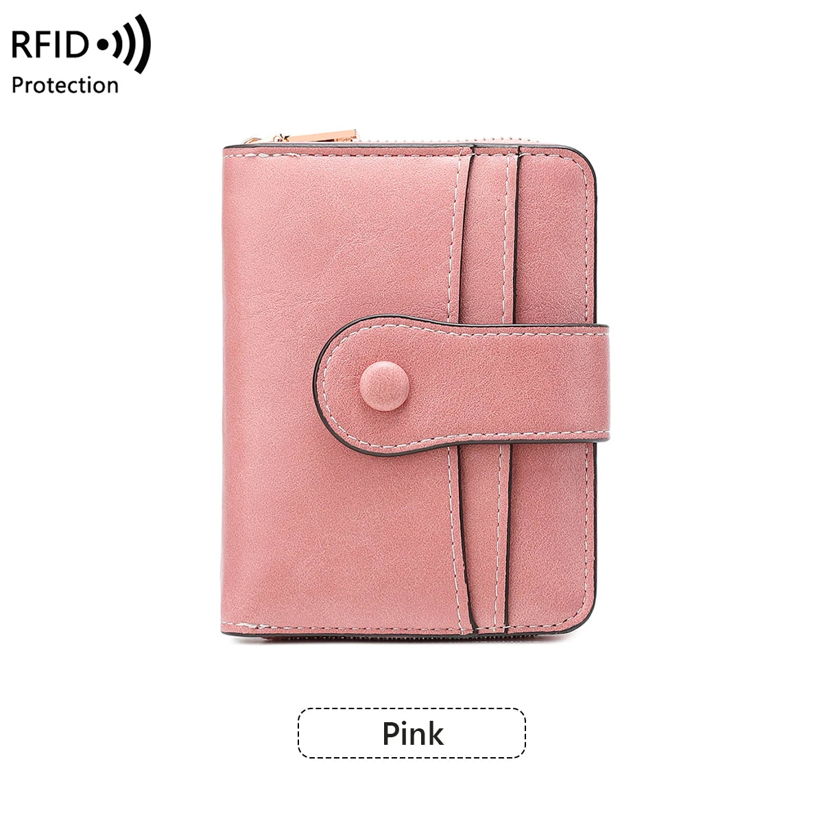 Women's RFID Blocking Wallet Multi-Card Holder Zipper Buckle Short Money Clip Retro Coin Wallet Functional Design