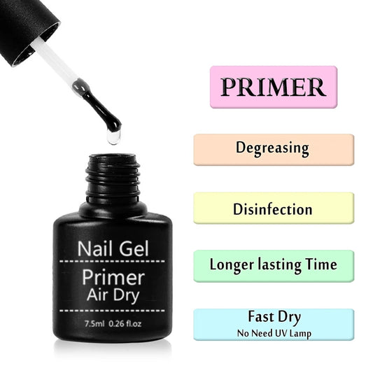 Acrylic Nail Art Set – No-Acid Primer with Base & Top Coat Gel Polish Kit | طقم تصميم الأظافر الأكريليك – برايمر بدون حمض مع طبقة أساس ونهائية من طلاء الجل