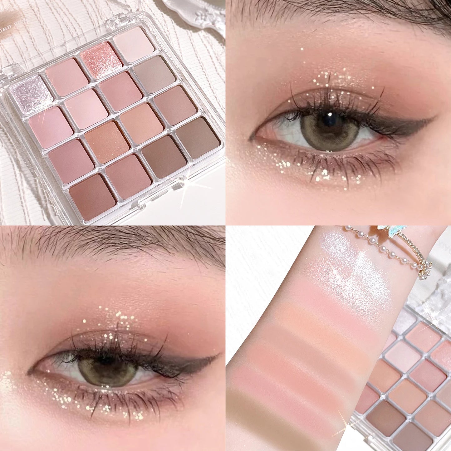 16-Color Sunset Magic Eyeshadow Palette – Korean Matte & Shimmer Earth Tones | باليت ظلال عيون كوري – 16 لون بلمسات مطفية ولمّاعة بألوان الغروب الترابية