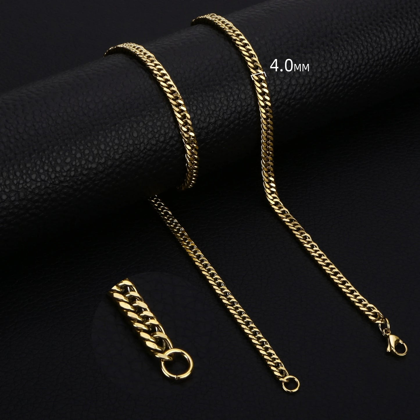 ✨ Stainless Steel Cuban Chain Necklace – 3.5MM/5MM/7MM Gold & Black Punk Style 🔷 سلسلة كوبن ستانلس ستيل للرجال والنساء – ألوان ذهبي وأسود بثلاث سماكات عصرية