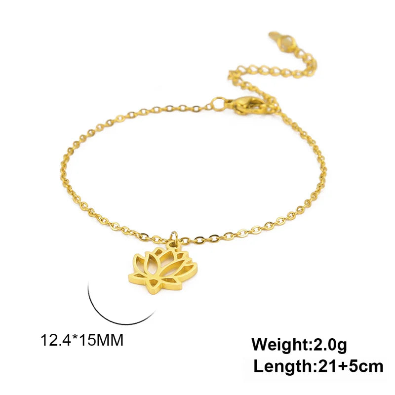 ✨ Gold Lotus Flower Anklet – Stainless Steel Foot Bracelet for Women 🔷 خلخال زهرة اللوتس بلون ذهبي – سلسلة كاحل من الستانلس ستيل للنساء